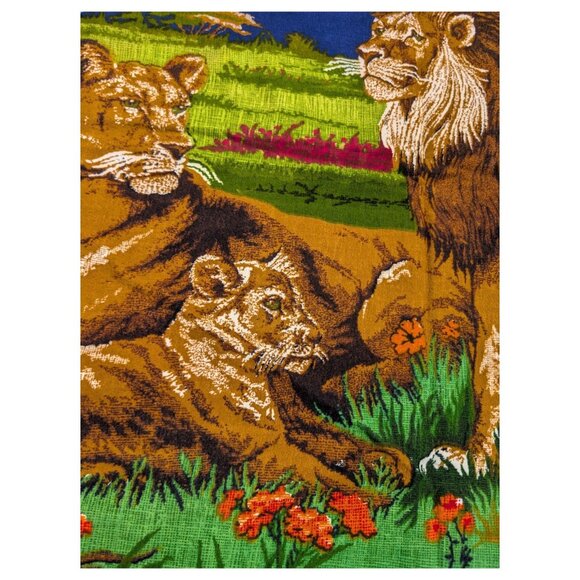 Vintage Tapestry Wall Hanging Lion In A Jungle 54" x 38" - Picture 4 of 9